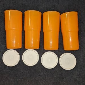 Tupperware stacking tumblers with lids. Orange, Excellent condition.